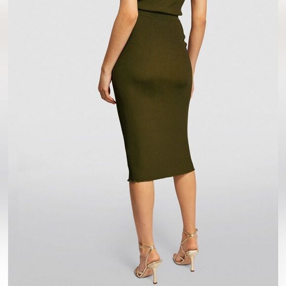 Good American Ribbed Midi Skirt in Olive Green Size 1 - Picture 1 of 8